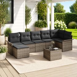 8-Piece Grey Poly Rattan Modular Garden Sofa Set