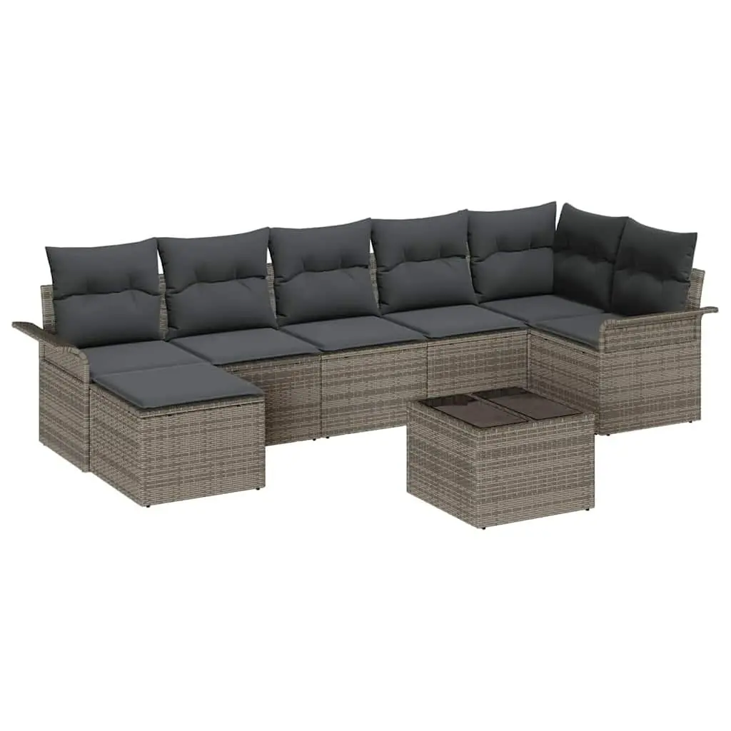 8-Piece Grey Poly Rattan Modular Garden Sofa Set