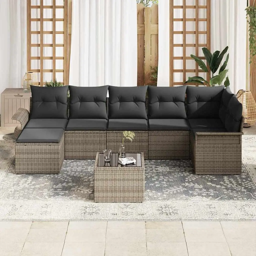 8-Piece Grey Poly Rattan Modular Garden Sofa Set