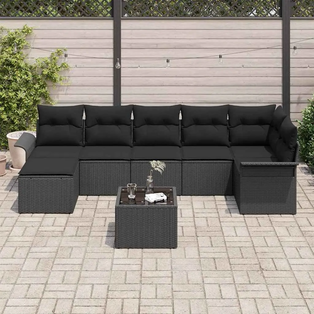Black Modular 8-Piece Garden Sofa Set