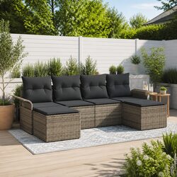 6-Piece Grey Poly Rattan Modular Garden Sofa Set