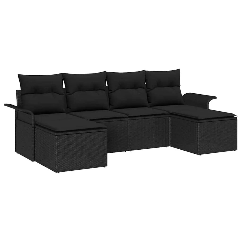 Modular Garden Sofa Set Poly Rattan 6 Pieces Black Outdoor Furniture