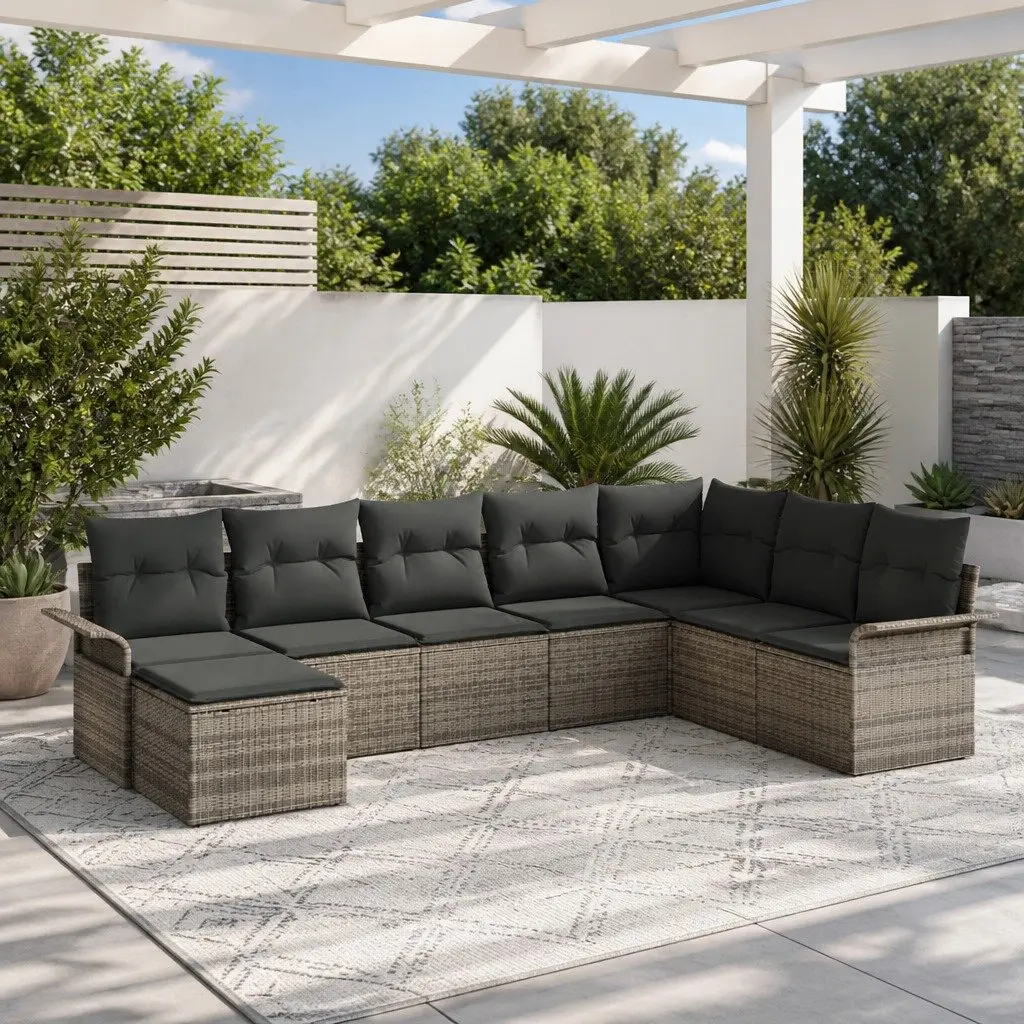 8-Piece Grey Poly Rattan Outdoor Sofa Set