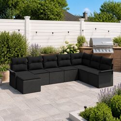 Stylish Black Modular 8-Piece Garden Sofa Set