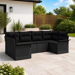 Premium 6 Piece Black Poly Rattan Outdoor Sofa Set
