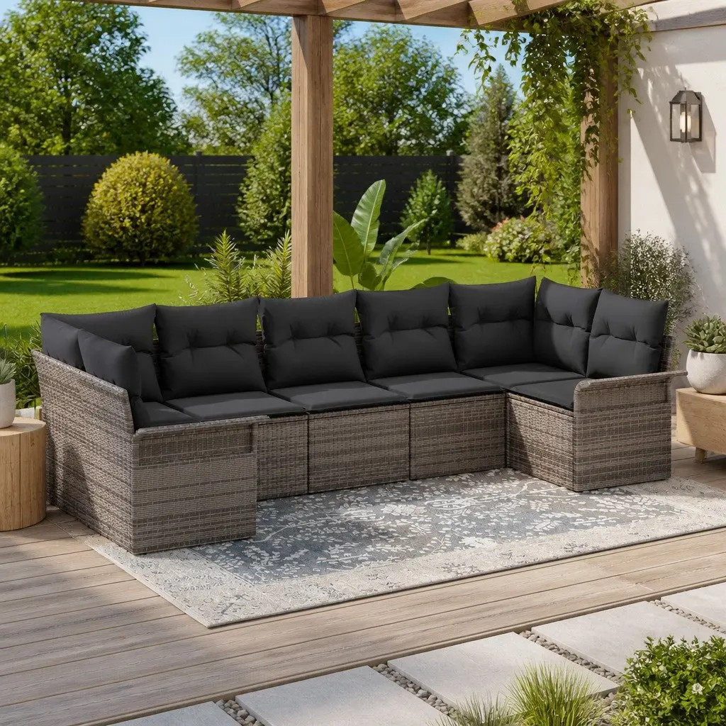 7-Piece Outdoor Garden Sofa Set with Grey Poly Rattan