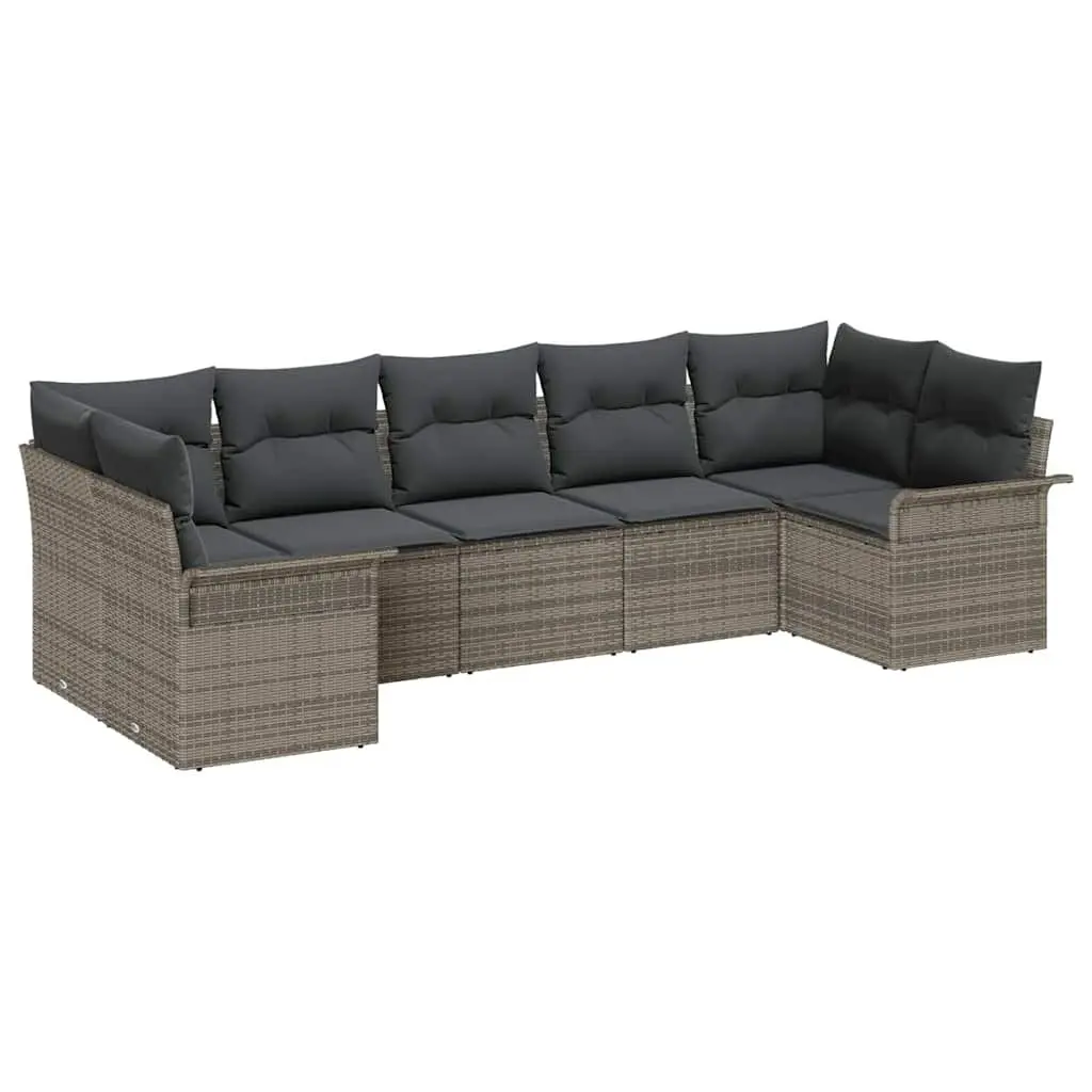 7-Piece Outdoor Garden Sofa Set with Grey Poly Rattan