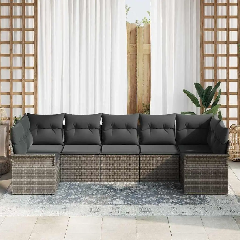 7-Piece Outdoor Garden Sofa Set with Grey Poly Rattan