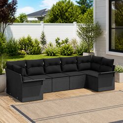 Premium 7-Piece Garden Sofa Set in Black Poly Rattan