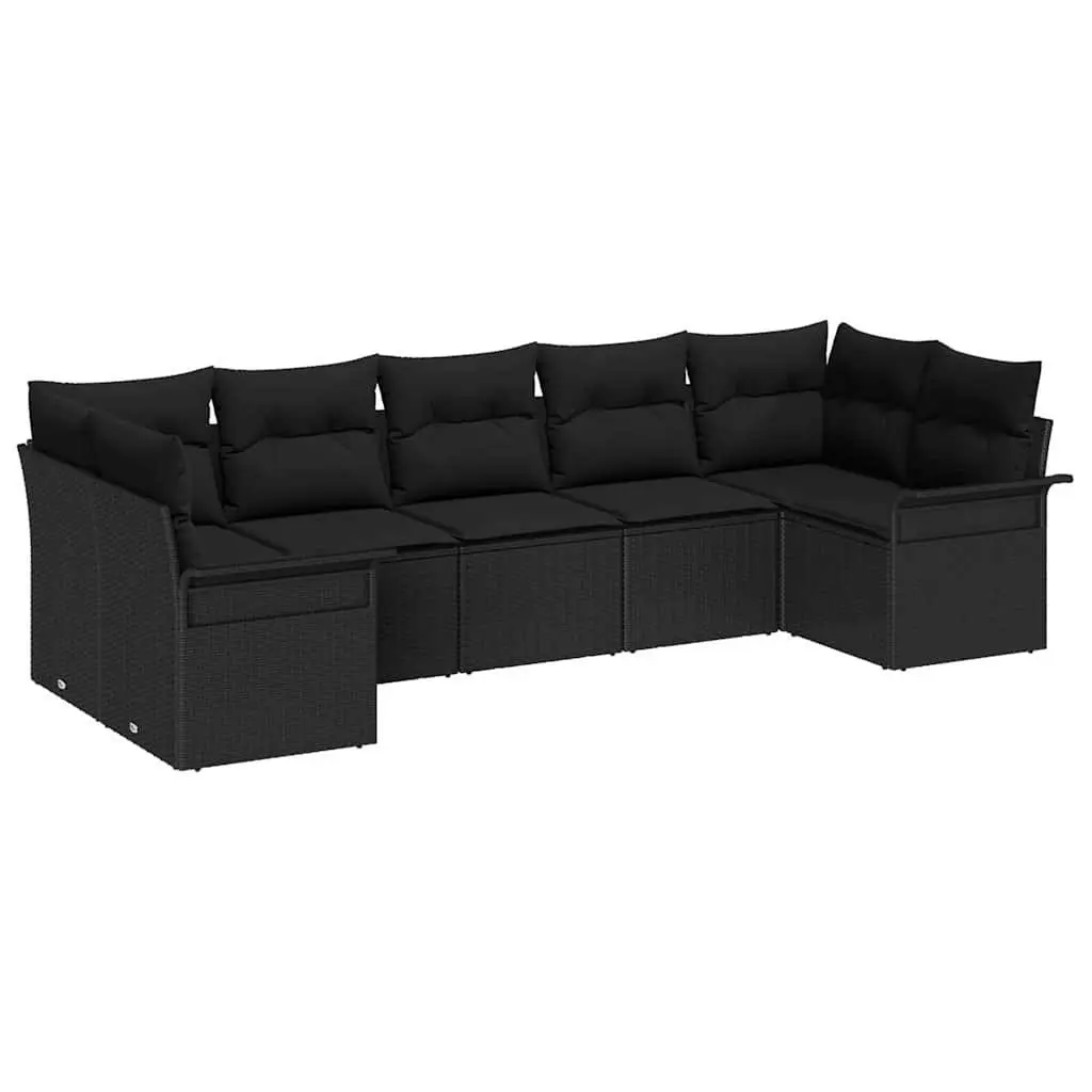 Garden Sofa Set Poly Rattan Steel 7 Piece Black Outdoor Furniture