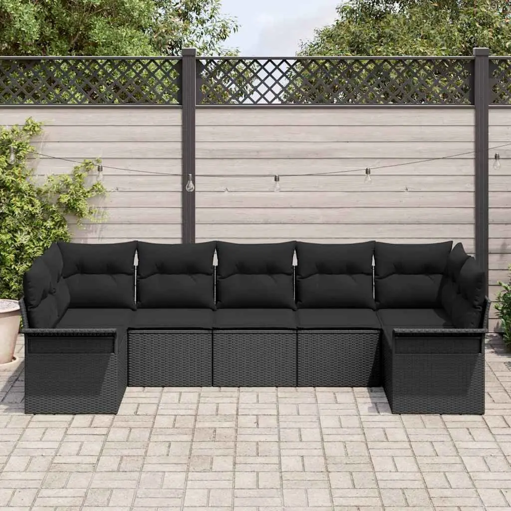Garden Sofa Set Poly Rattan Steel 7 Piece Black Outdoor Furniture