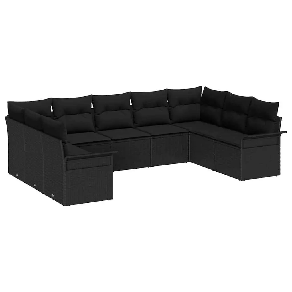 Modular Garden Sofa Set Poly Rattan 9 Piece Black Outdoor Furniture with Storage