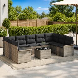 10-Piece Grey Poly Rattan Garden Sofa Set with Storage