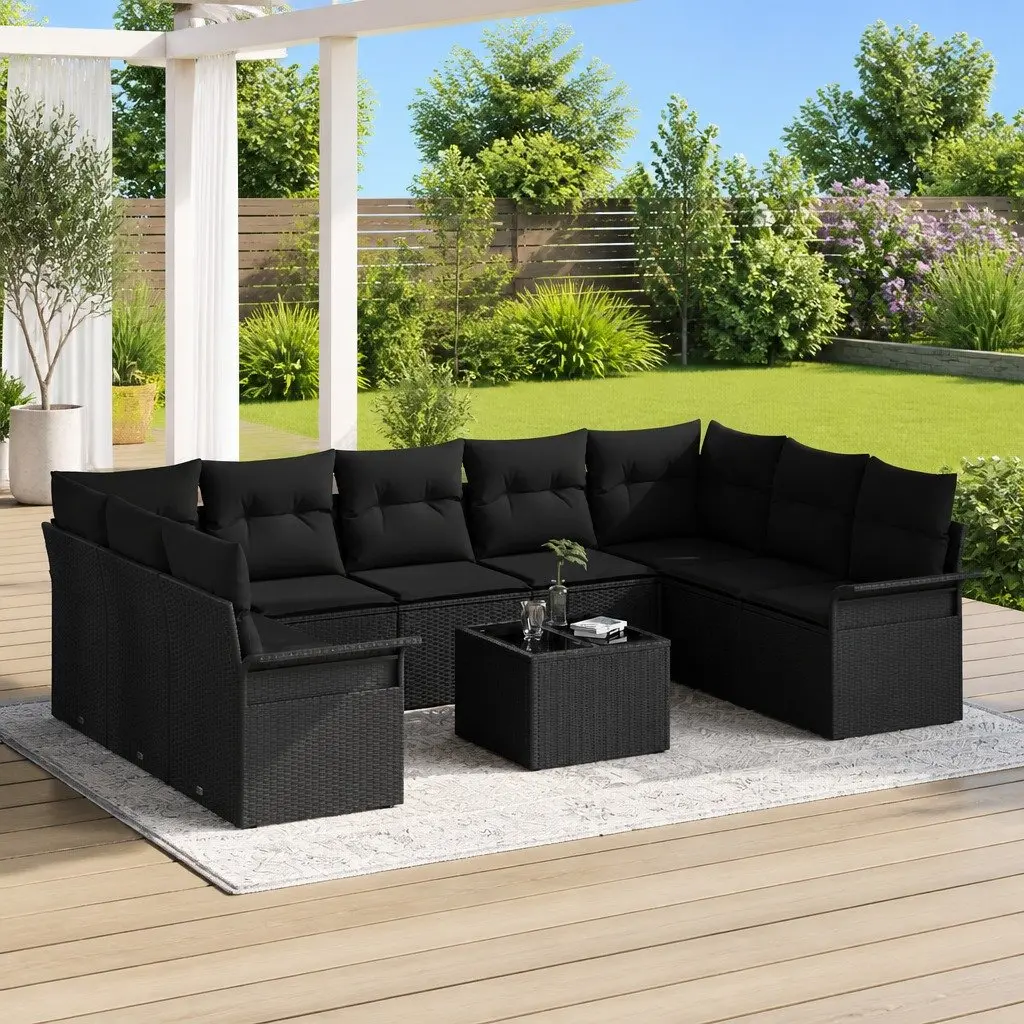 Garden Sofa Set Poly Rattan 10 Pieces Outdoor Furniture Black