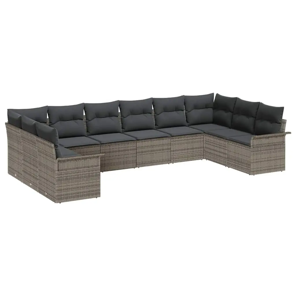 10 Piece Modular Garden Sofa Set Poly Rattan Grey