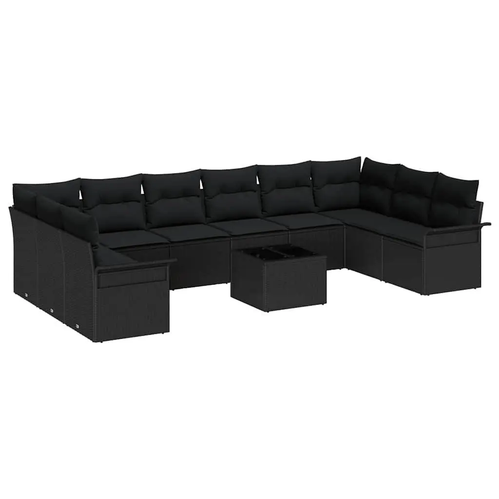 Modular Garden Sofa Set Poly Rattan 11 Piece Outdoor Furniture Black