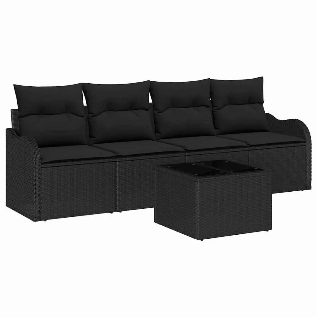 5 Piece Modular Black Poly Rattan Outdoor Sofa Set