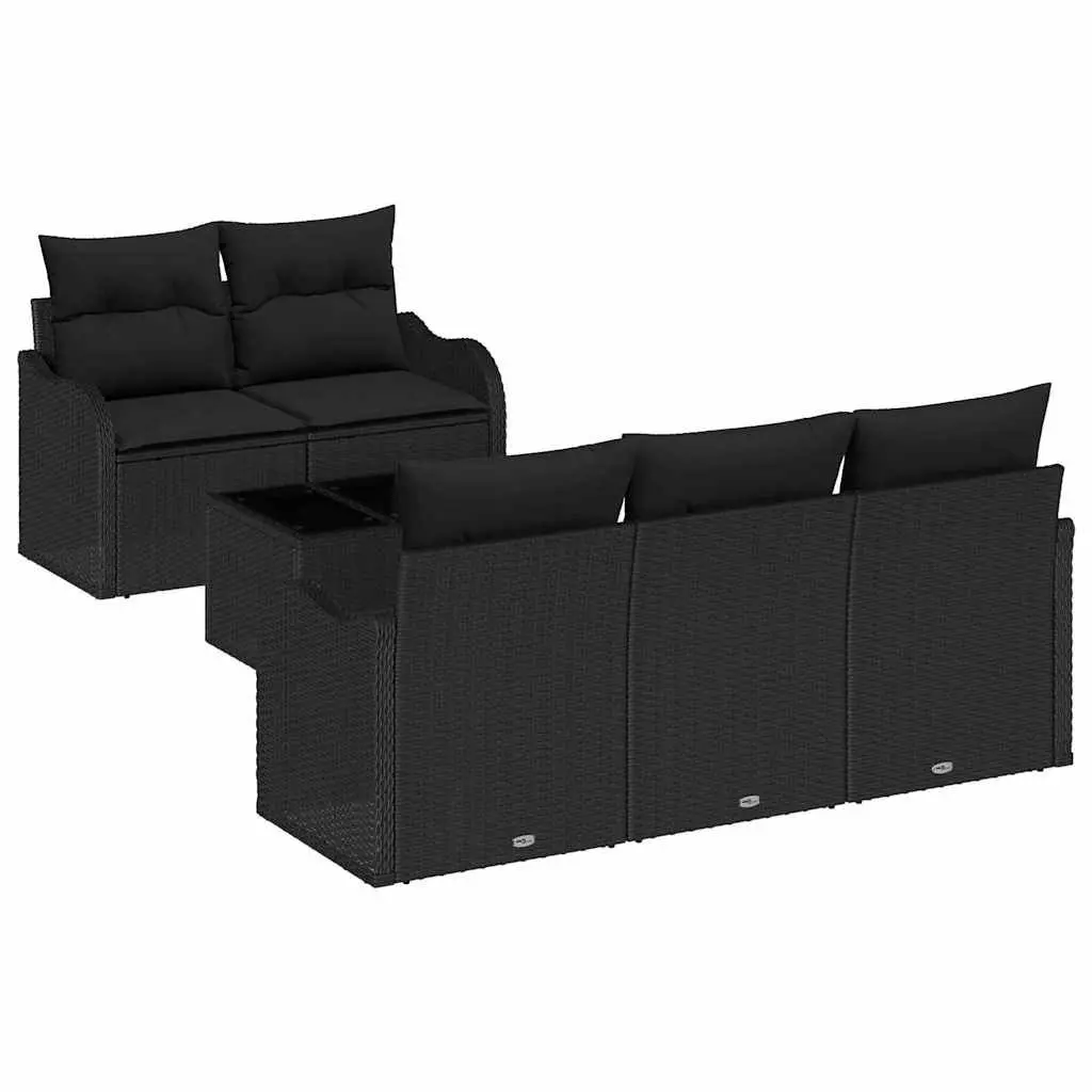 Black Poly Rattan Modular Garden Sofa Set 6 pcs