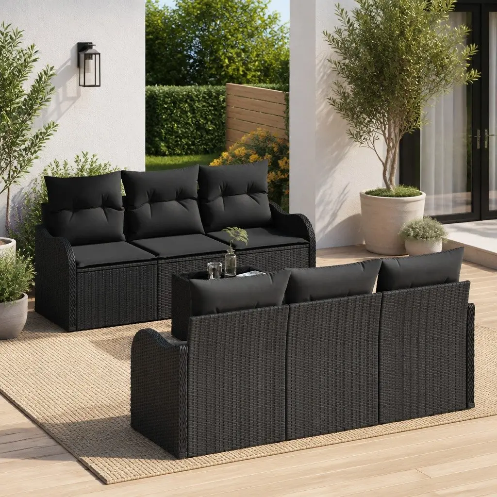 Garden Sofa Set Poly Rattan Steel 7 Piece Modular Outdoor Seating Black