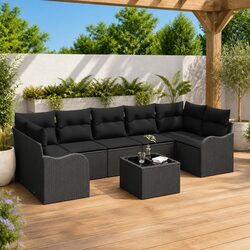 Modular Black Poly Rattan Outdoor Sofa Set with Glass Table