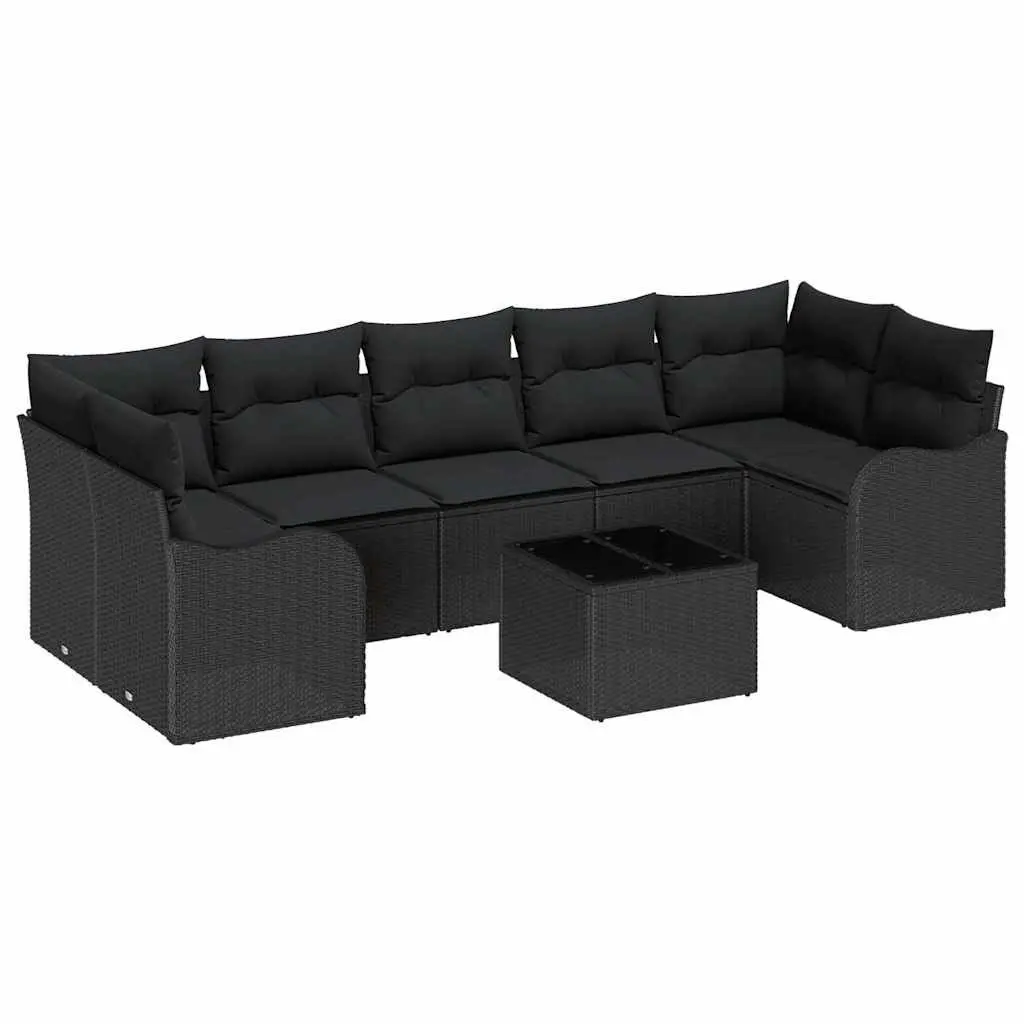 Modular Black Poly Rattan Outdoor Sofa Set with Glass Table