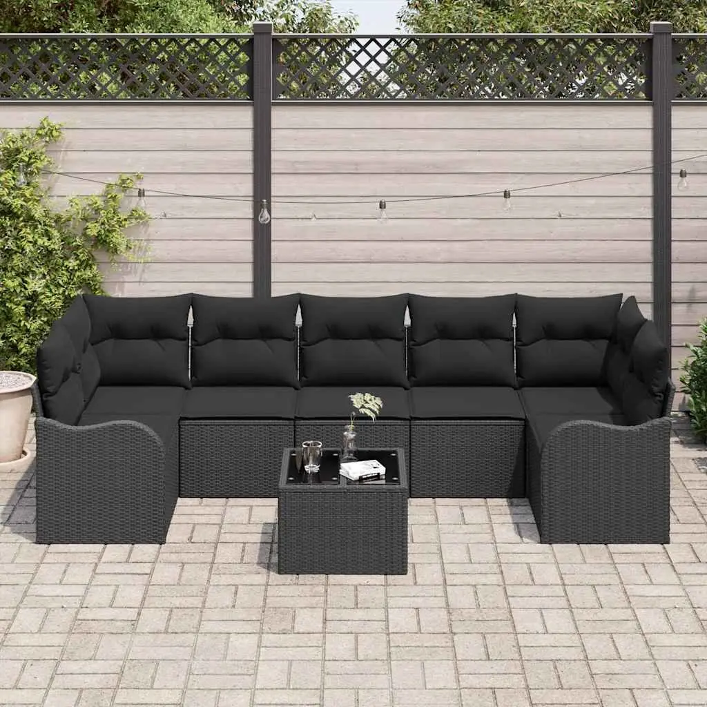 Modular Black Poly Rattan Outdoor Sofa Set with Glass Table