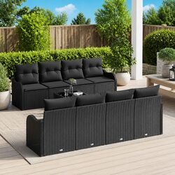 Stylish 9-Piece Modular Black Rattan Sofa Set