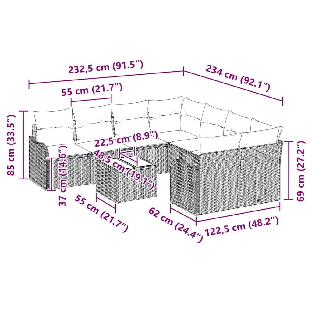 Black Modular 9-Piece Outdoor Garden Sofa Set