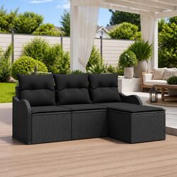 Modular 4-Piece Garden Sofa Set in Black Rattan