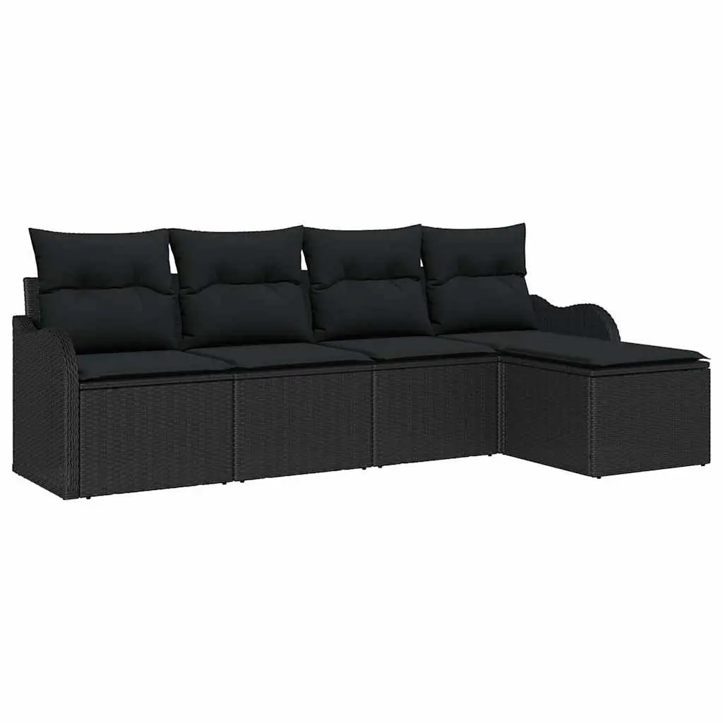 Garden Sofa Set 5 Pcs Modular Outdoor Furniture Black Poly Rattan with Storage