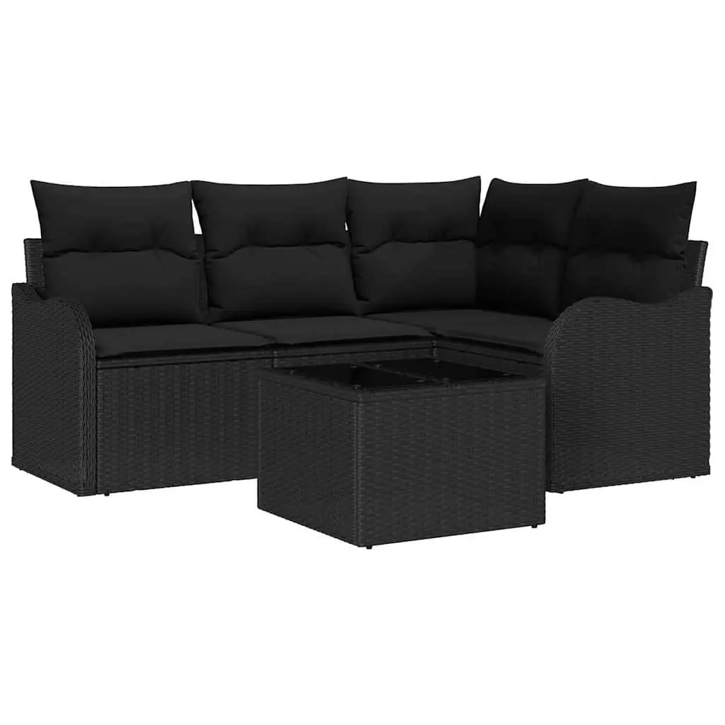 Outdoor Sofa Set Poly Rattan 5 Piece Black