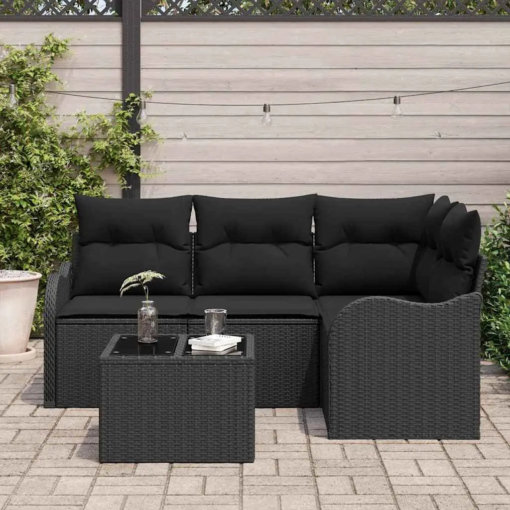 Outdoor Sofa Set Poly Rattan 5 Piece Black