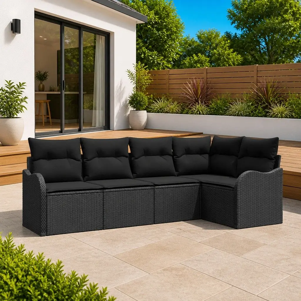 5-Piece Modular Rattan Outdoor Sofa Set with Storage