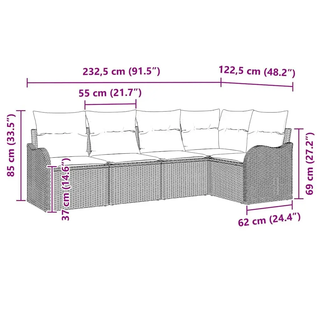 5-Piece Modular Rattan Outdoor Sofa Set with Storage