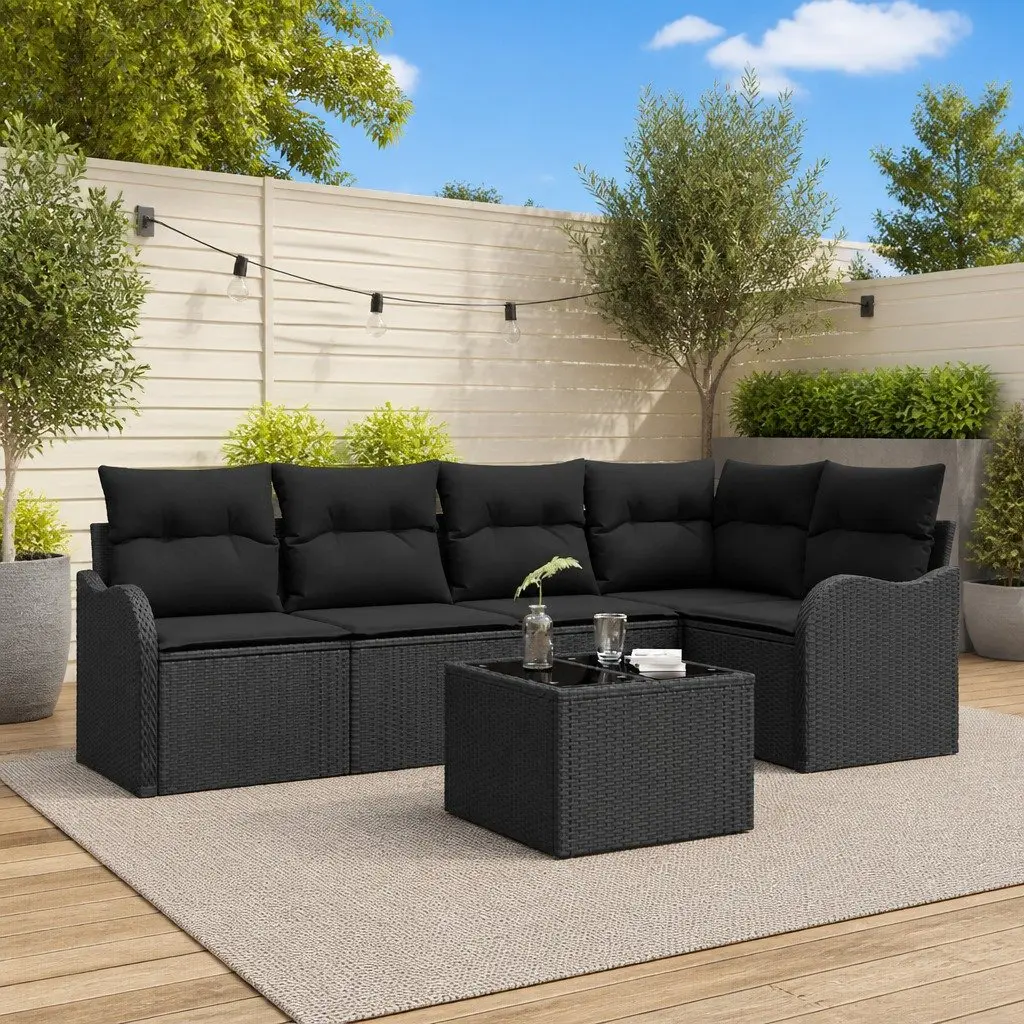 6-Piece Modular Rattan Garden Sofa Set with Storage