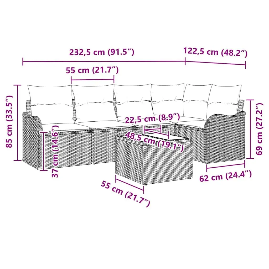 6-Piece Modular Rattan Garden Sofa Set with Storage