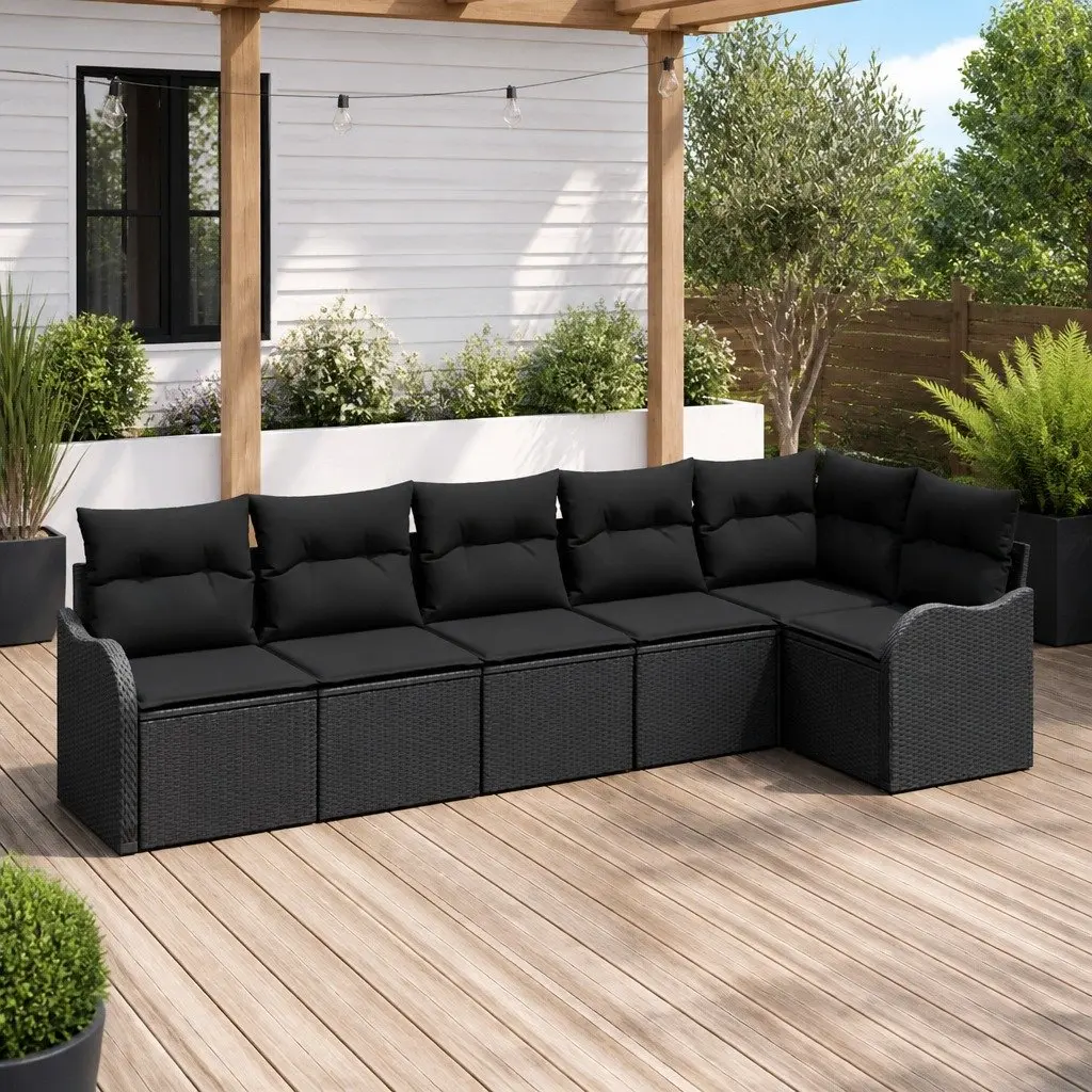 Outdoor Garden Sofa Set Poly Rattan 6 Piece Black