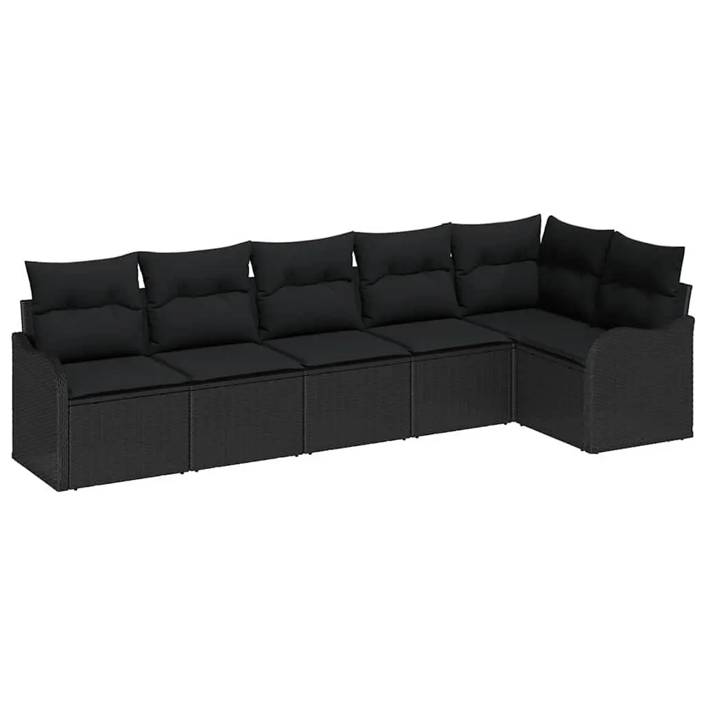 Outdoor Garden Sofa Set Poly Rattan 6 Piece Black