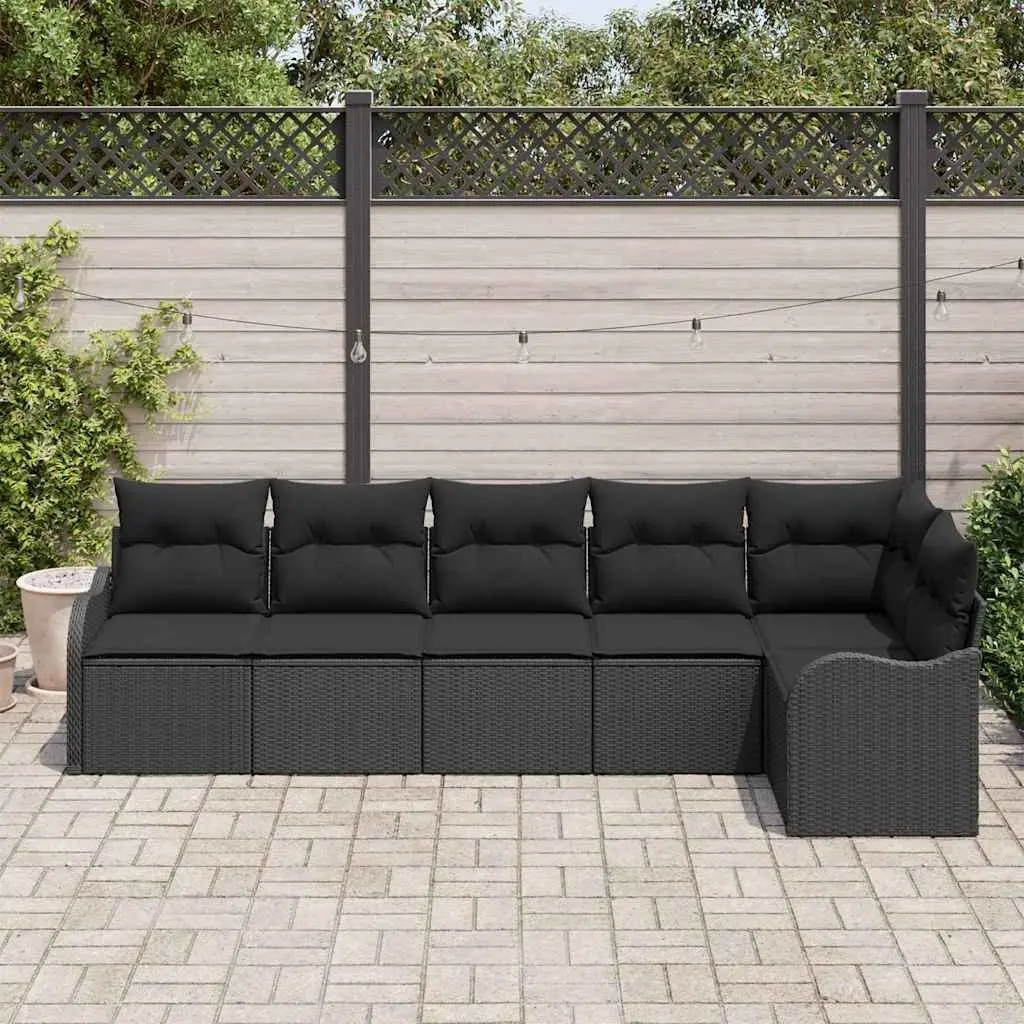 Outdoor Garden Sofa Set Poly Rattan 6 Piece Black