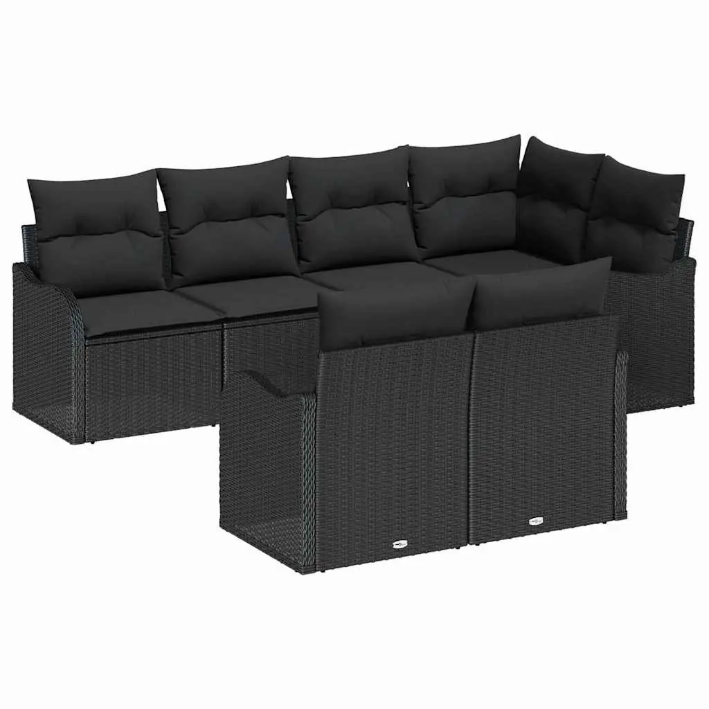 Garden Sofa Set Poly Rattan 7 Pieces Black Outdoor Furniture