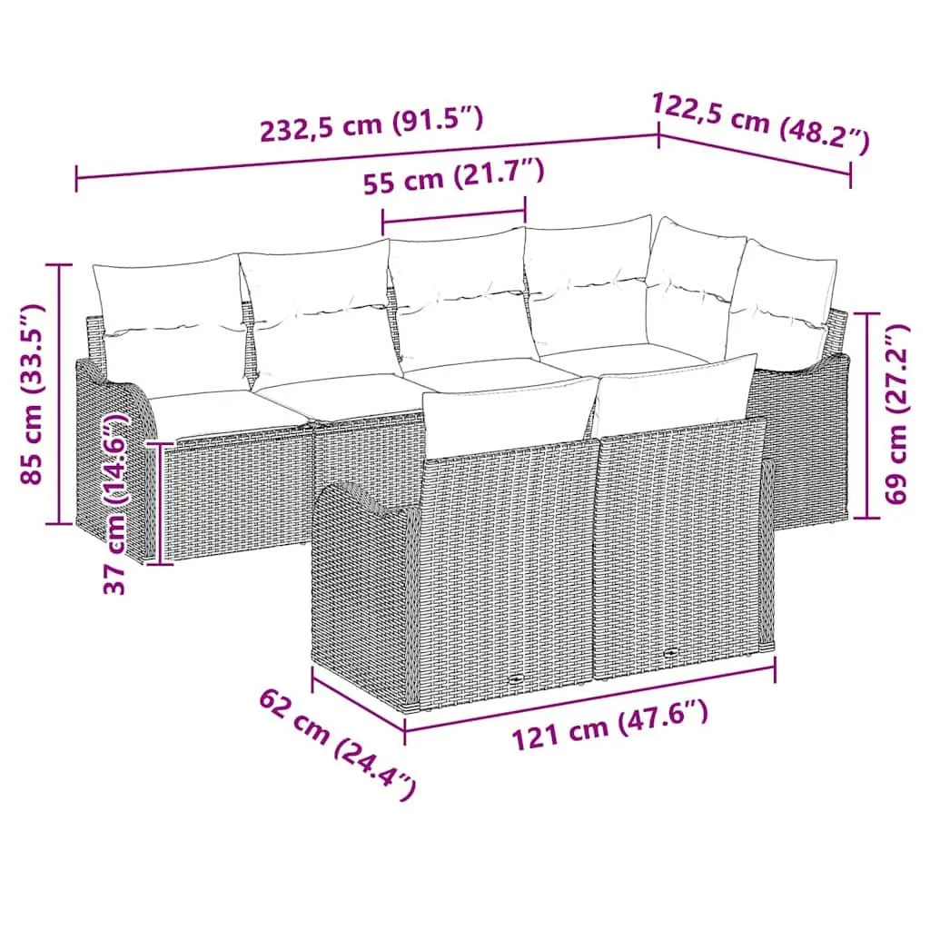 Garden Sofa Set Poly Rattan 7 Pieces Black Outdoor Furniture