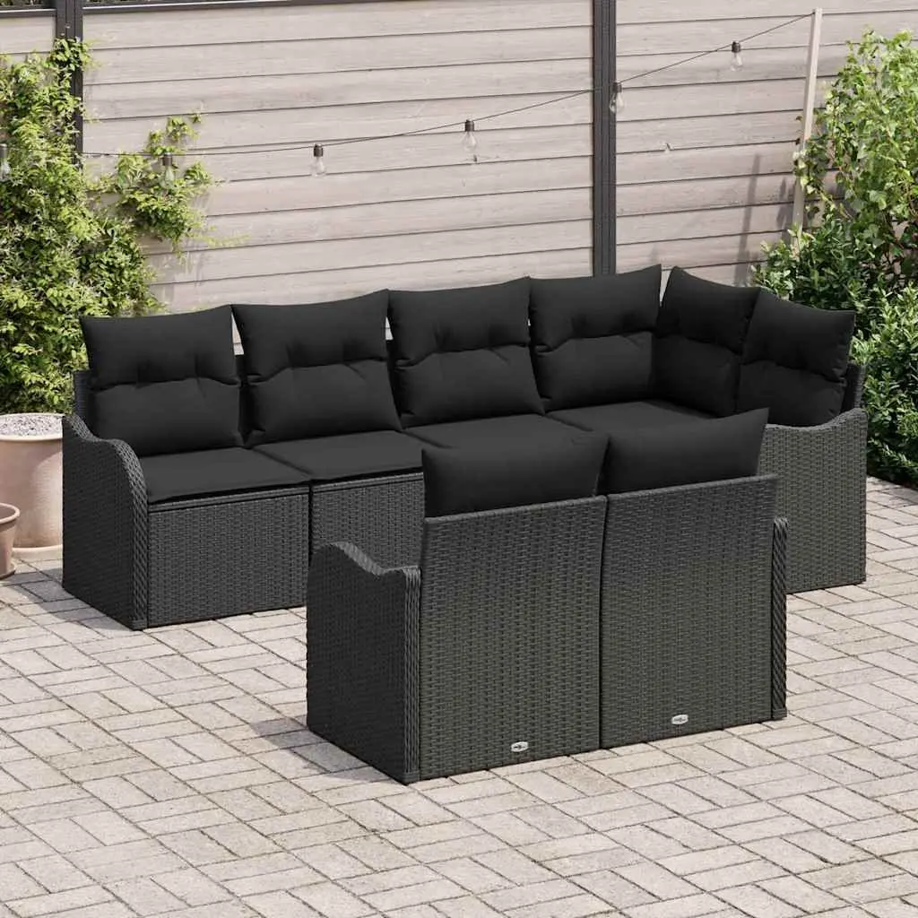 Garden Sofa Set Poly Rattan 7 Pieces Black Outdoor Furniture