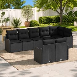 8-Piece Black Poly Rattan Garden Sofa Set with Storage