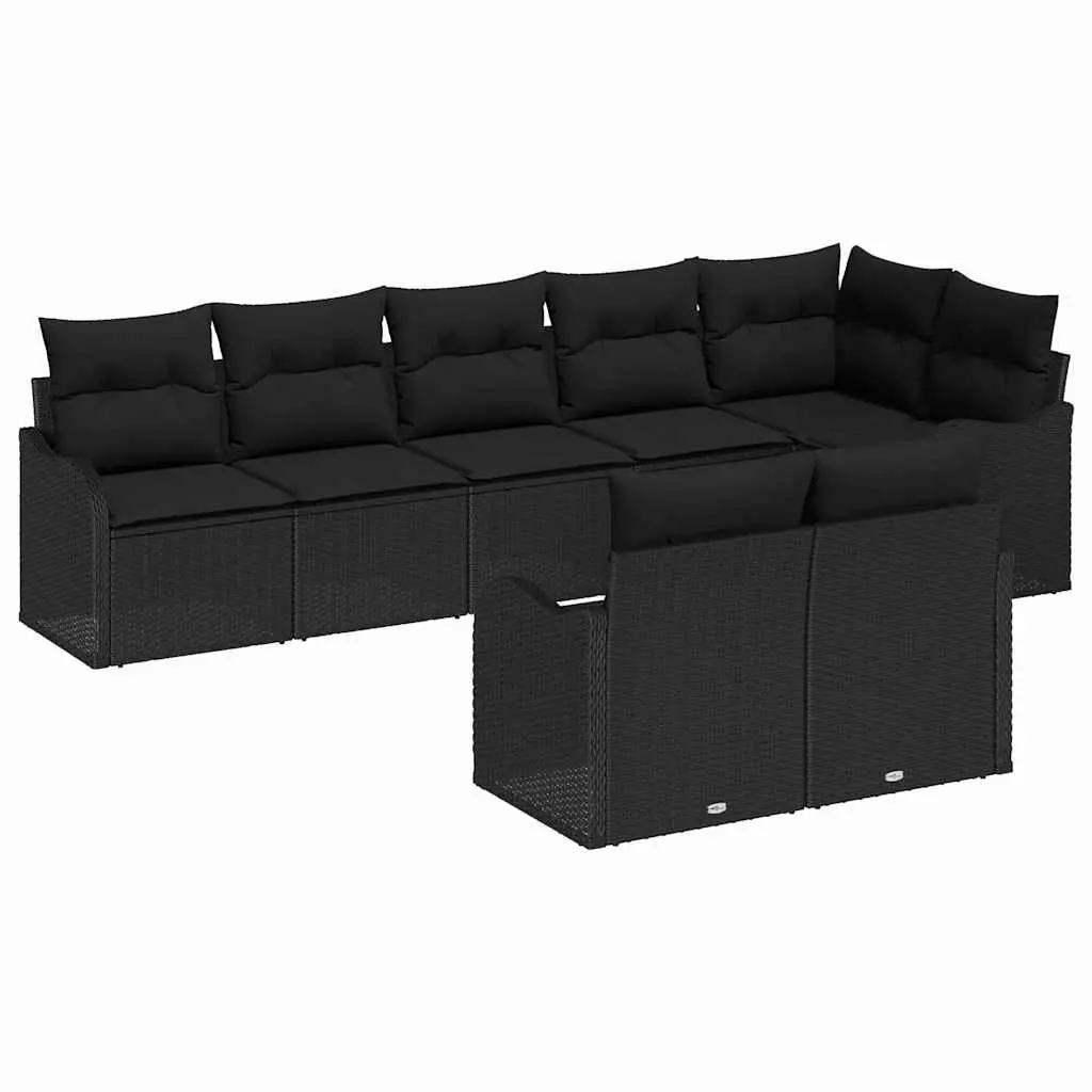 8-Piece Black Poly Rattan Garden Sofa Set with Storage
