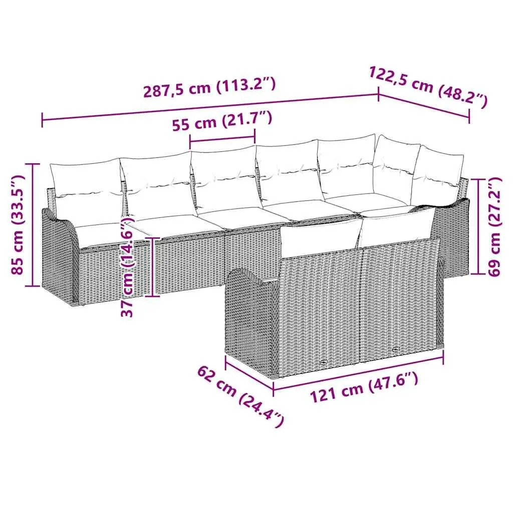8-Piece Black Poly Rattan Garden Sofa Set with Storage