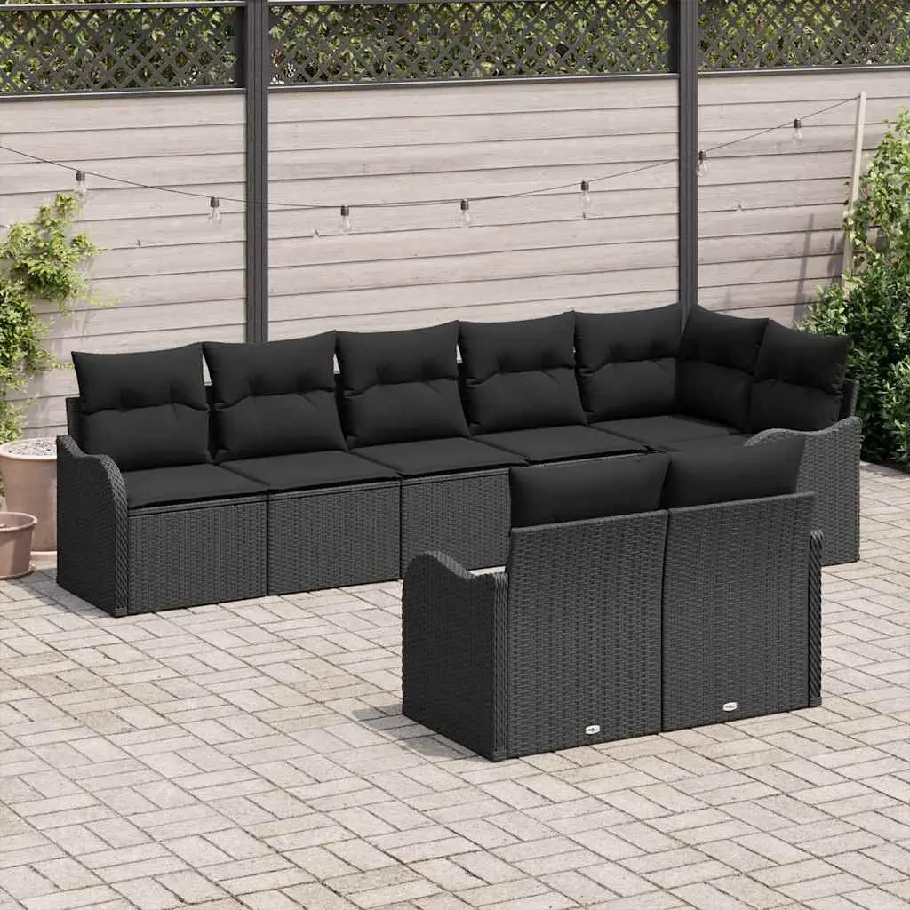 8-Piece Black Poly Rattan Garden Sofa Set with Storage