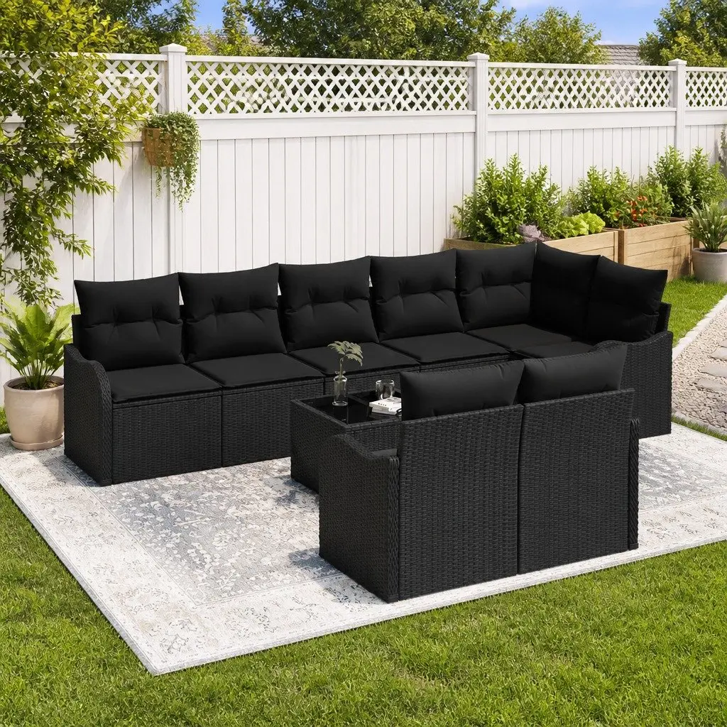 Garden Sofa Set Poly Rattan 9 Piece Modular Outdoor Furniture Black