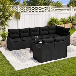 Durable 9-Piece Modular Garden Sofa Set in Black