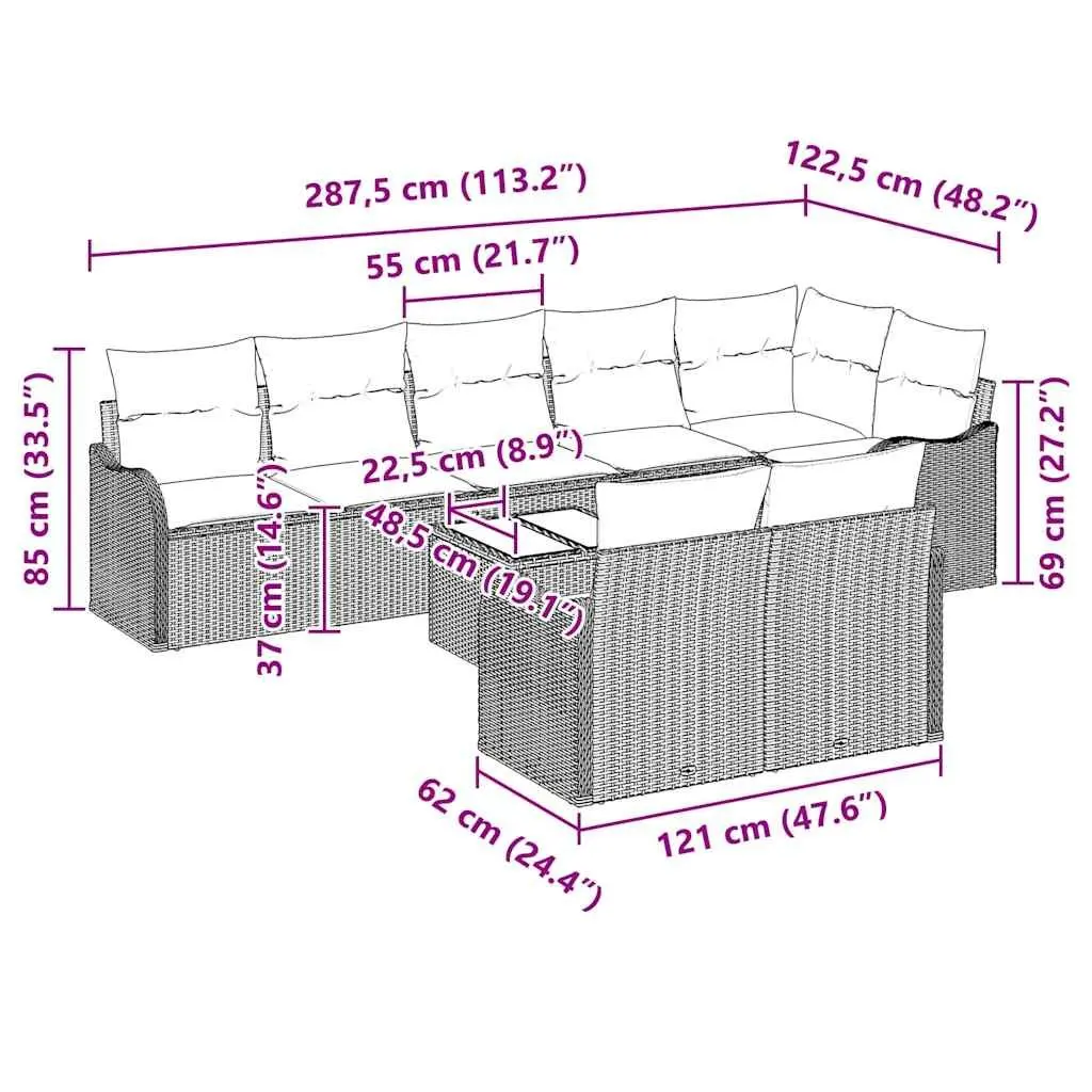 Garden Sofa Set Poly Rattan 9 Piece Modular Outdoor Furniture Black