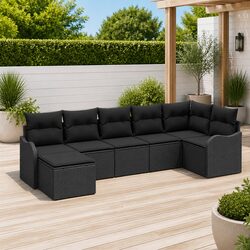7-Piece Modular Garden Sofa Set in Black Poly Rattan
